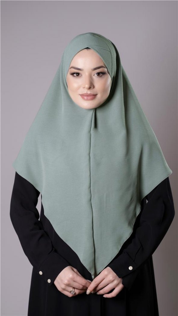Çağla Yeşili Pratik Hazır Geçmeli Tesettür Eşarp Aerobin Kumaş  Çapraz Hijab 2307_32 ürün görseli 1
