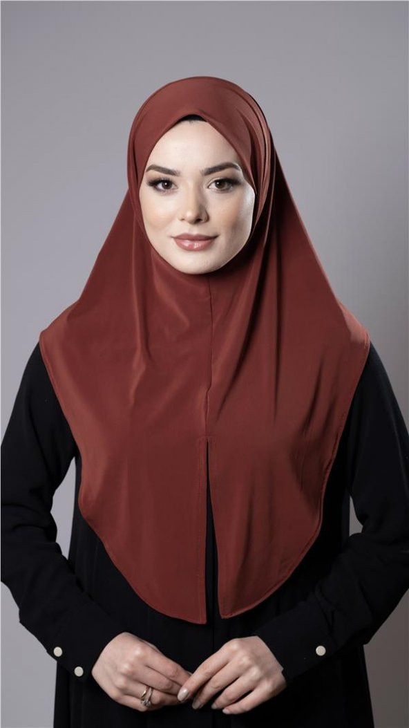 Kiremit Pratik Hazır Geçmeli Tesettür Eşarp Sandy Kumaş Yırtmaçlı Düz Hijab 2310_05 ürün görseli 1
