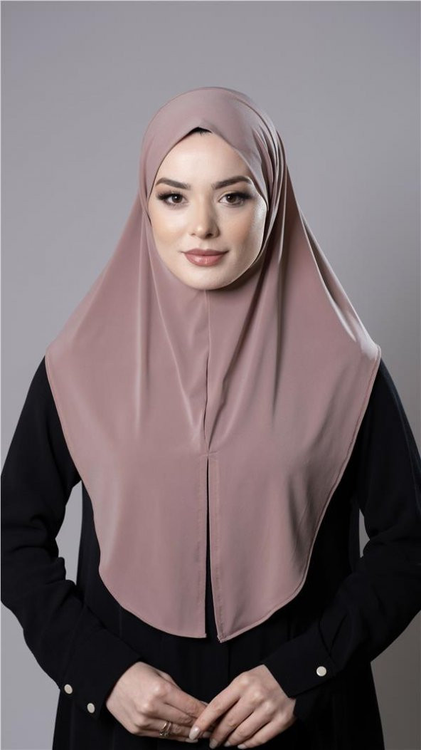 Pudra Pratik Hazır Geçmeli Tesettür Eşarp Sandy Kumaş Yırtmaçlı Düz Hijab 2310_06 ürün görseli 1