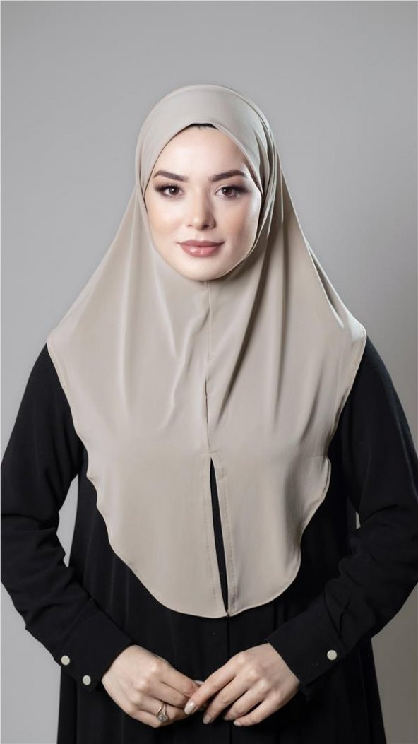 Bej Pratik Hazır Geçmeli Tesettür Eşarp Sandy Kumaş Yırtmaçlı Düz Hijab 2310_12 ürün görseli 1