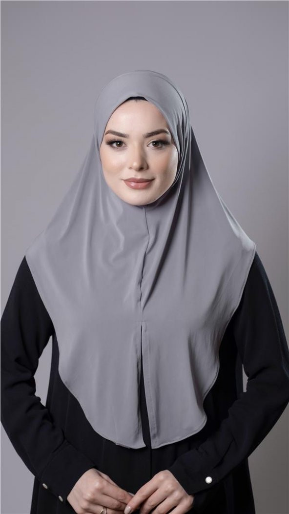 Gri Pratik Hazır Geçmeli Tesettür Eşarp Sandy Kumaş Yırtmaçlı Düz Hijab 2310_15 ürün görseli 1