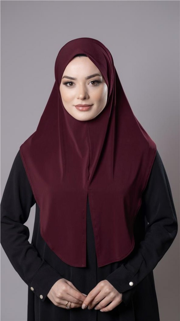 Bordo Pratik Hazır Geçmeli Tesettür Eşarp Sandy Kumaş Yırtmaçlı Düz Hijab 2310_16 ürün görseli 1