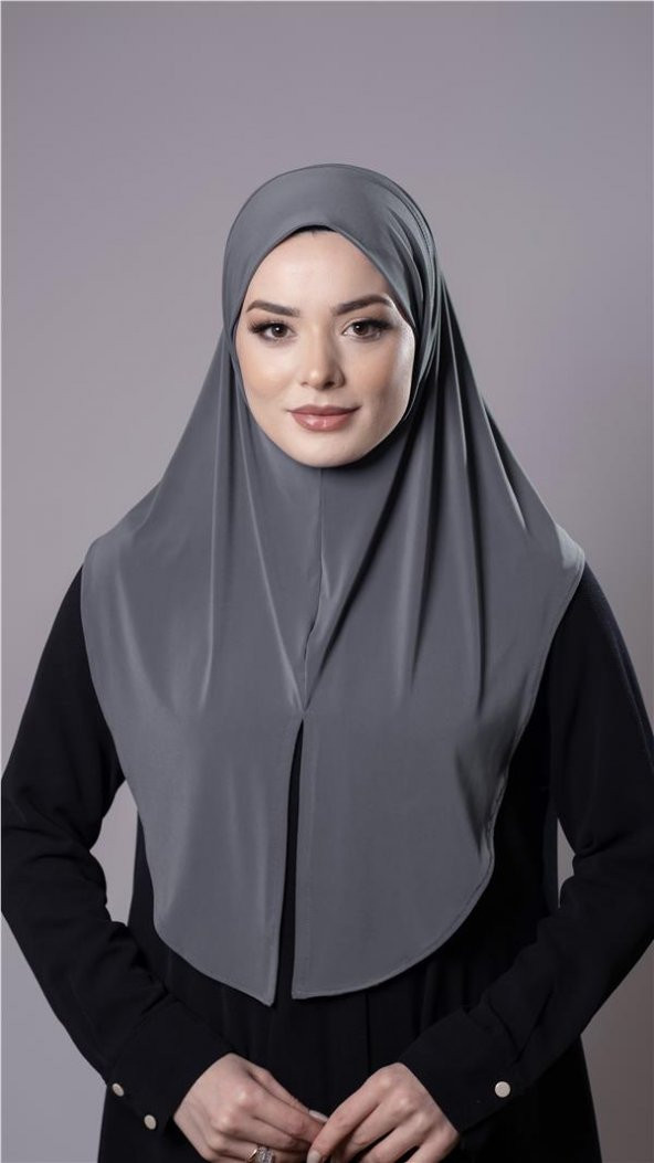 Antrasit Pratik Hazır Geçmeli Tesettür Eşarp Sandy Kumaş Yırtmaçlı Düz Hijab 2310_25 ürün görseli 1