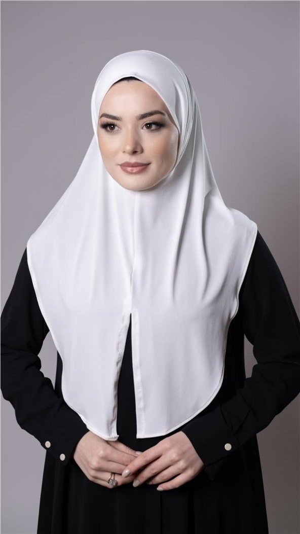 Krem Pratik Hazır Geçmeli Tesettür Eşarp Sandy Kumaş Yırtmaçlı Düz Hijab 2310_40 ürün görseli 1