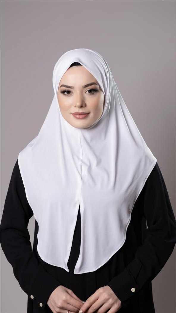 Beyaz Pratik Hazır Geçmeli Tesettür Eşarp Sandy Kumaş Yırtmaçlı Düz Hijab 2310_42 ürün görseli 1