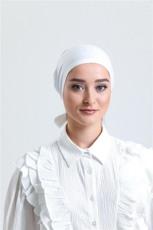 Krem Arkadan Bağlamalı Tesettür Bone Penye Kumaş Düz Bone 1011_40 ürün görseli 1