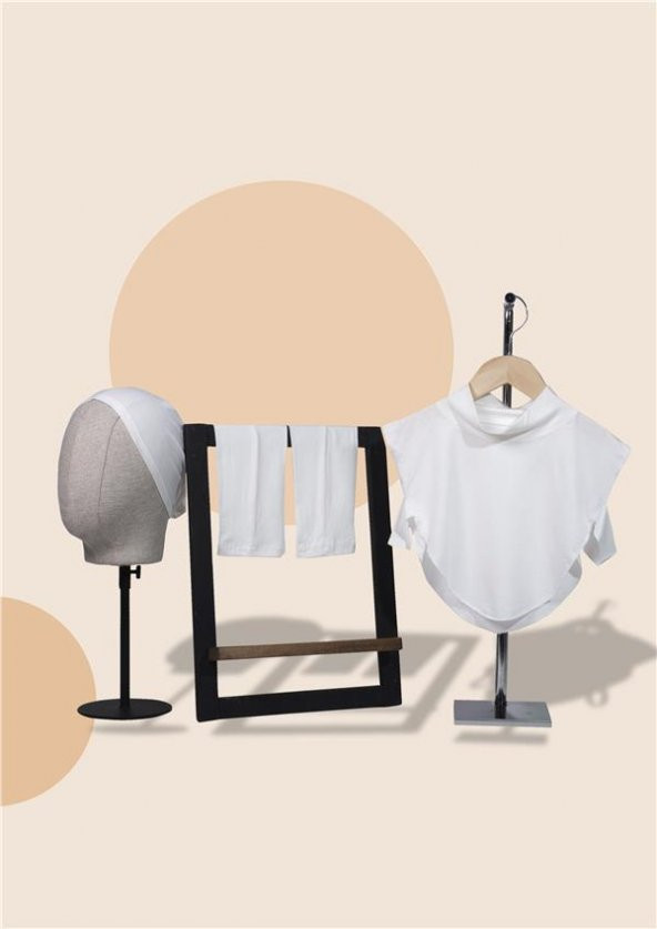 Krem Kolluk Boyunluk Bone Pratik 3'lü Set Viskon Kumaş Düz 1012_40 ürün görseli 1