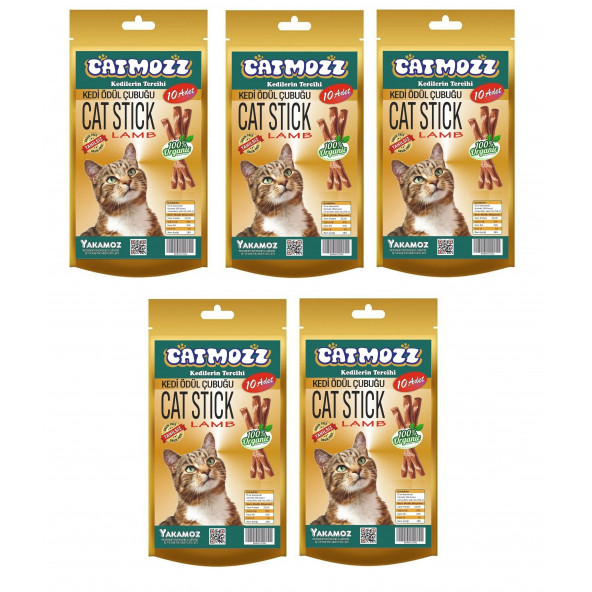CatMozz Stick Kuzu Etli & Kedi Otlu Kediler için Ödül Çubuğu 10 lu x 5 Adet ürün görseli 1