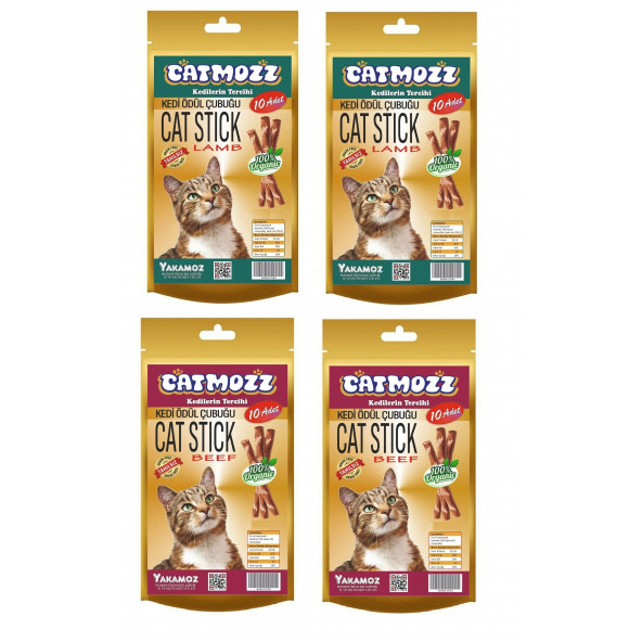 CatMozz Stick Kuzu Etli & Kedi Otlu Ve Biftekli Kediler için Ödül Çubuğu 10'lu x 4 Adet ürün görseli 1