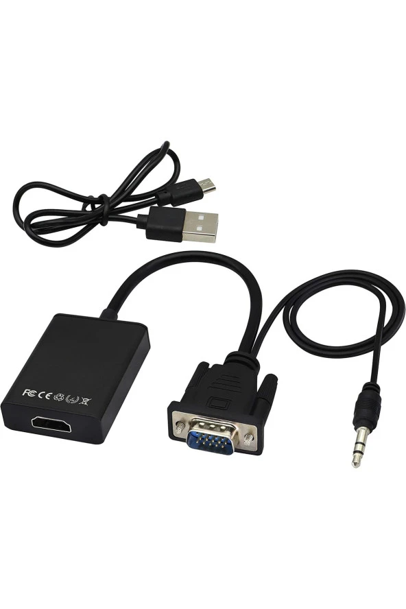 Vga - Hdmı Dönüştürücü Adaptör Çıkış 1080p Vga Erkek - Hdmı Dişi Ses Video Kablosu ürün görseli 1