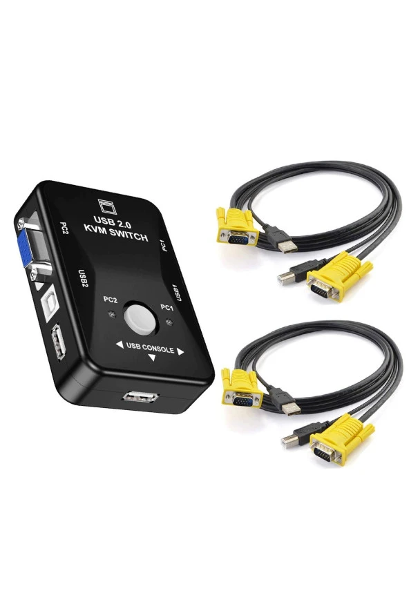 2 Port Usb Kvm Switch 2 In 1 Out Usb 2.0 Kvm Fare Klavye Switcher Kablolar Dahil ürün görseli 1