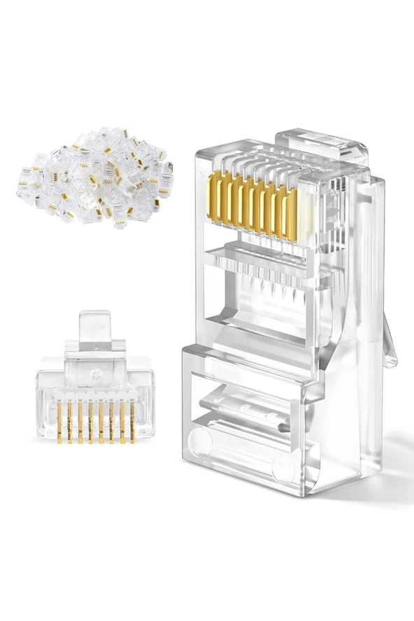 100 Adet Rj45 Cat 5 Konnektör 8p8c Ethernet Jakı Rj45 Cat5 Konnektör Ethernet Kablo Sıkma Uç Fiş ürün görseli 1