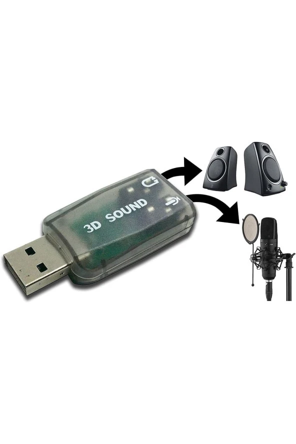 Usb Ses Kartı 3d Sound Tak Kullan Mic Kulaklık Mikrofon Çıkışı Masaüstü Dizüstü Harici Ses Kartı ürün görseli 1