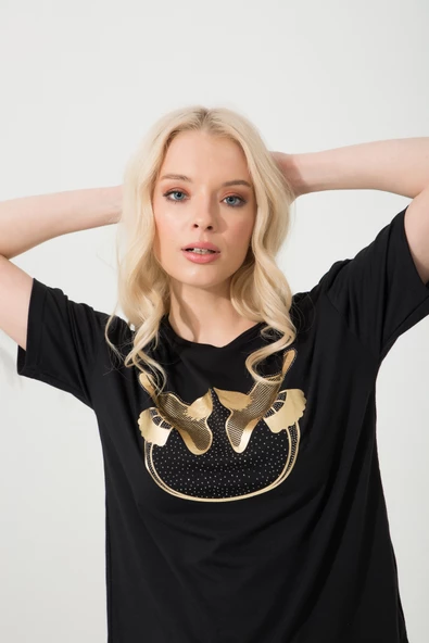 Baskılı Basic Bisiklet Yaka Örme T-Shirt - Resim 3