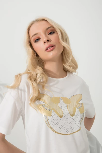 Baskılı Basic Bisiklet Yaka Örme T-Shirt - Resim 10