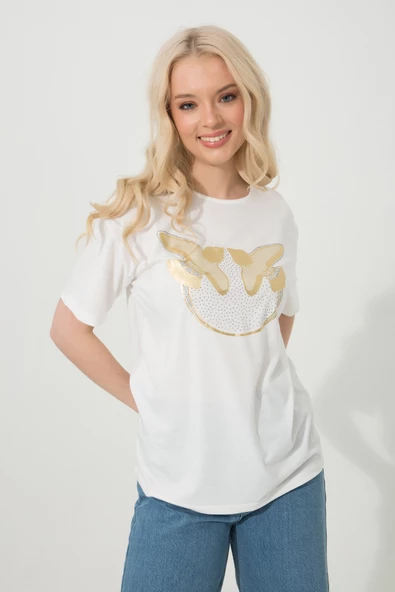 Baskılı Basic Bisiklet Yaka Örme T-Shirt - Resim 12