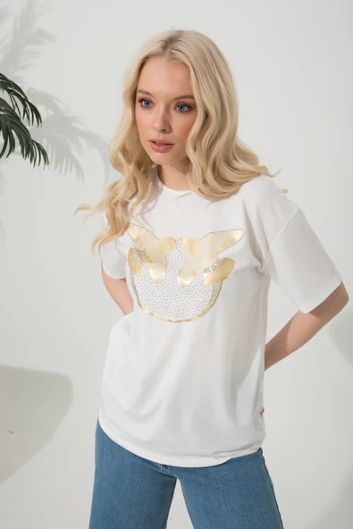 Baskılı Basic Bisiklet Yaka Örme T-Shirt - Resim 11