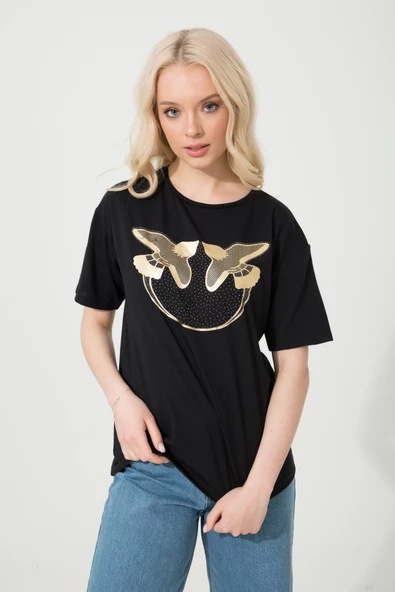 Baskılı Basic Bisiklet Yaka Örme T-Shirt - Resim 6