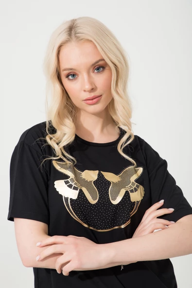 Baskılı Basic Bisiklet Yaka Örme T-Shirt ürün görseli 1