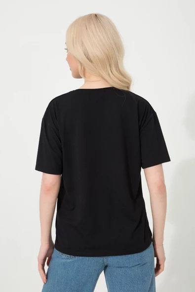 Baskılı Basic Bisiklet Yaka Örme T-Shirt - Resim 7