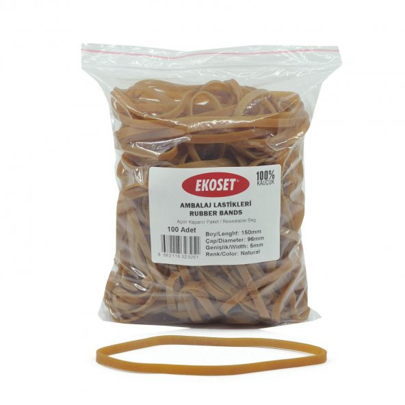 Ekoset 150x5mm Geniş Kauçuk Paket Ambalaj Kasa Lastiği 100 Adet ürün görseli 1