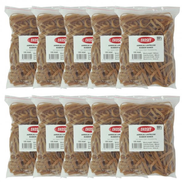 Ekoset 150x5mm Geniş Kauçuk Paket Ambalaj Kasa Lastiği 1.000 Adet ürün görseli 1