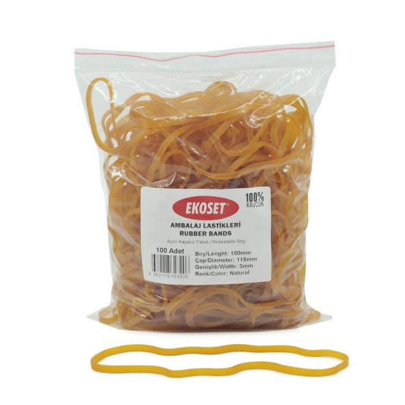 Ekoset 180x3mm Geniş Kauçuk Paket Ambalaj Kasa Lastiği 100 Adet ürün görseli 1