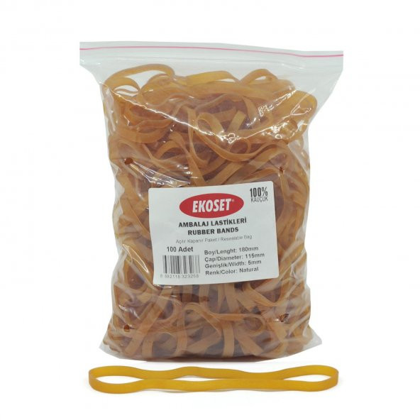 Ekoset 180x5mm Geniş Kauçuk Paket Ambalaj Kasa Lastiği 100 Adet ürün görseli 1