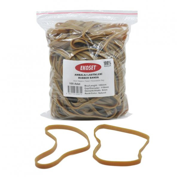 Ekoset 180x6mm Geniş Kauçuk Paket Ambalaj Kasa Lastiği 100 Adet ürün görseli 1