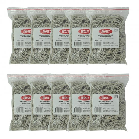 Ekoset 40mm Beyaz Kauçuk Paket Ambalaj Lastiği 10.000 Adet ürün görseli 1