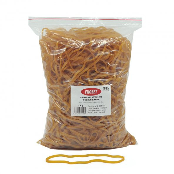 Ekoset 180x3mm Geniş Kauçuk Paket Ambalaj Kasa Lastiği 18lik 1Kg ürün görseli 1