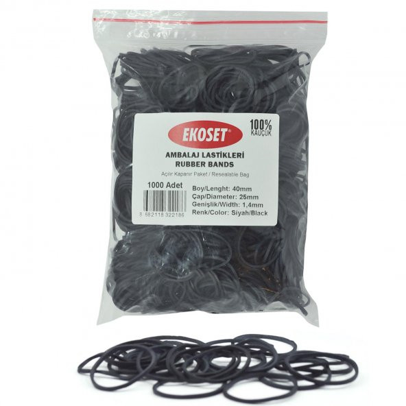Ekoset Siyah Paket Ambalaj Toka Para Lastiği 1000 Adet 40mm ürün görseli 1