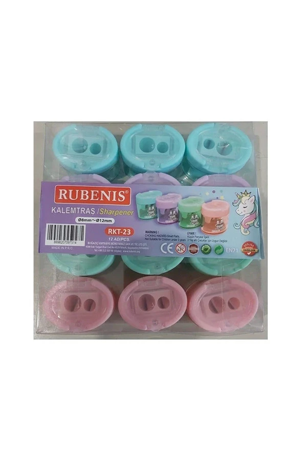 Rubenis Kalemtıraş Pastel 4 Renkli Oval Çift Açacaklı Kalemtıraş (12 Li Paket) ürün görseli 1