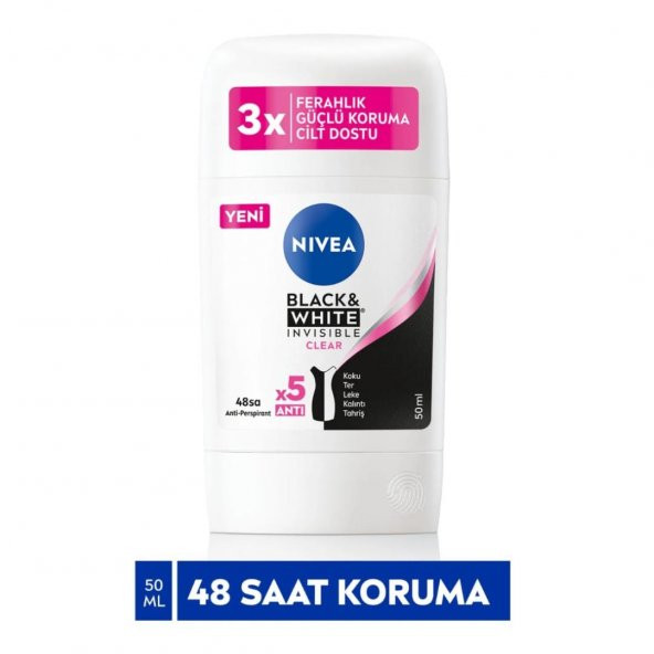 Nıvea Deodorant Stick 50ml Black & White Invisible Clear ürün görseli 1