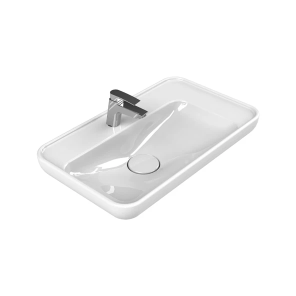 Turkuaz Cerastyle Lal Tezgâh Üstü Batarya Delikli Beyaz Lavabo 70x42 Cm 072300-u ürün görseli 1