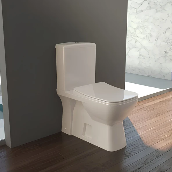 Turkuaz Duru Kanalsız Beyaz Duvara Sıfır Klozet Takımı SET003003, Turkuaz Yavaş Kapak ürün görseli 1