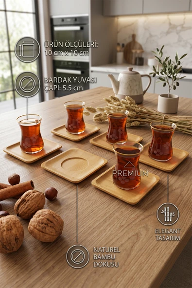 Ahşap Çay Tabağı 12 li Set Bardak Fincan Kupa Altlığı ( YUVARLAK - KARE ) ürün görseli 1