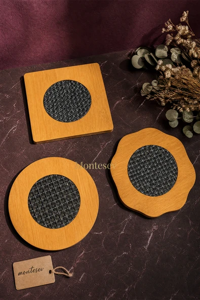 Ahşap Tencere Tava Çaydanlık Atlığı Nihale Seti 3 lü Set ürün görseli 1