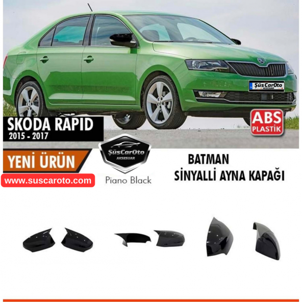 Skoda Rapid Sinyalli 2015-2017 Uyumlu Batman Yarasa Ayna Kapağı Piano Black ABS Plastik ürün görseli 1
