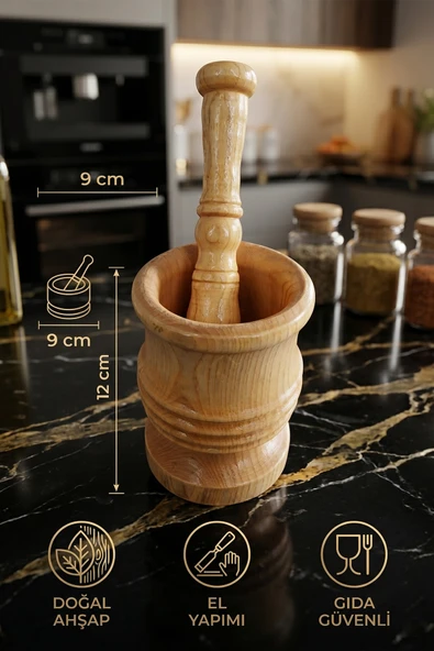 El Yapımı Ahşap Ağaç Havan Sarımsak Döveceği ( Lüx 10 luk ) ürün görseli 1