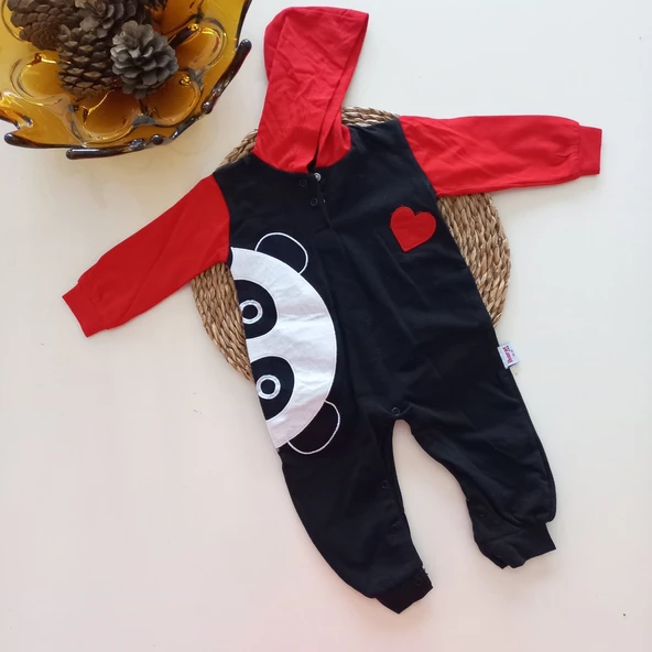 MARS BABY Erkek Bebek Siyah Kırmızı Kapşonlu Tulum ürün görseli 1