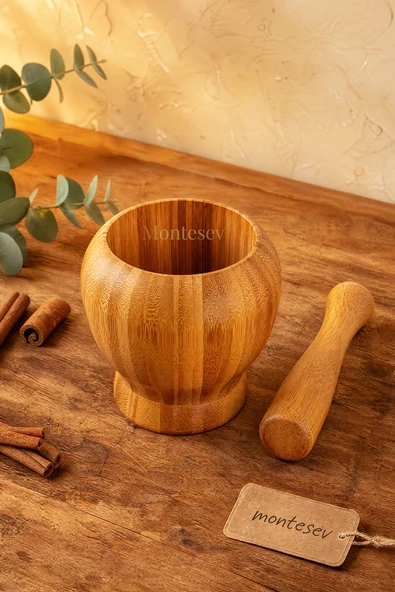 El Yapımı Ahşap Ağaç Havan Sarımsak Döveceği ( Bambu 12 lik ) ürün görseli 1