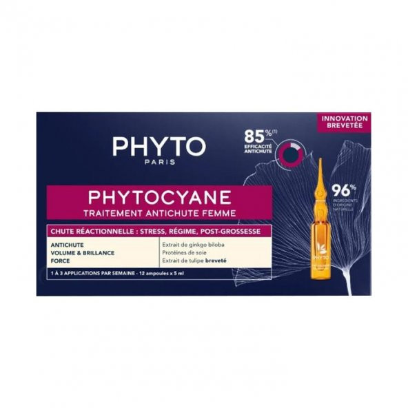 Phyto Phytocyane Kadınlar İçin Dönemsel Saç Dökülmesi Karşıtı Bakım 12 Ampul x 5 ml ürün görseli 1