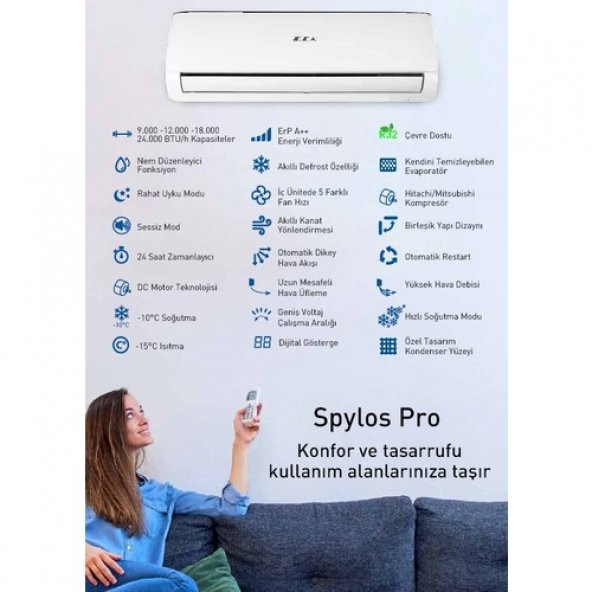 E.C.A. Spylos Pro ESA1512A100 A++ 12000 BTU Inverter Duvar Tipi Klima ürün görseli 1