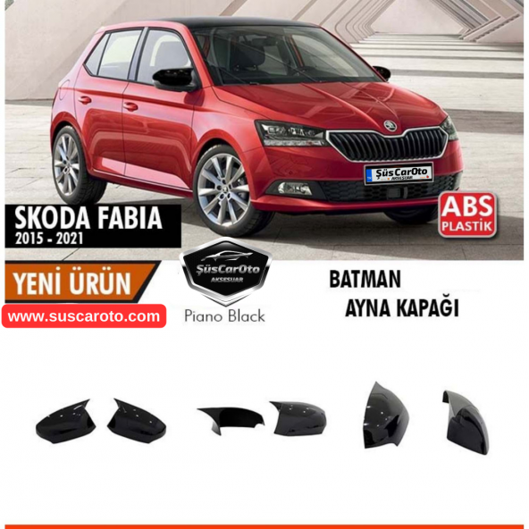 Skoda Fabia Mk3 Sinyalli 2015-2021 Uyumlu Batman Yarasa Ayna Kapağı Piano Black ABS Plastik ürün görseli 1