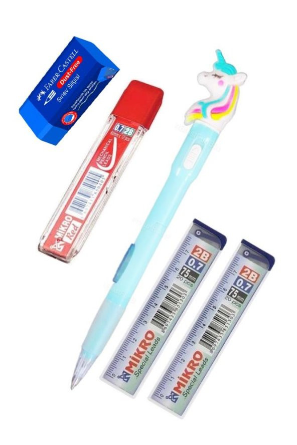 Işıklı Unicorn Uçlu Kalem Seti Mavi 0.7 mm 1 Paket Unicorn Başlıklı Versatil Kalem Süslü Silikonlu Hediyelik Kalem ürün görseli 1