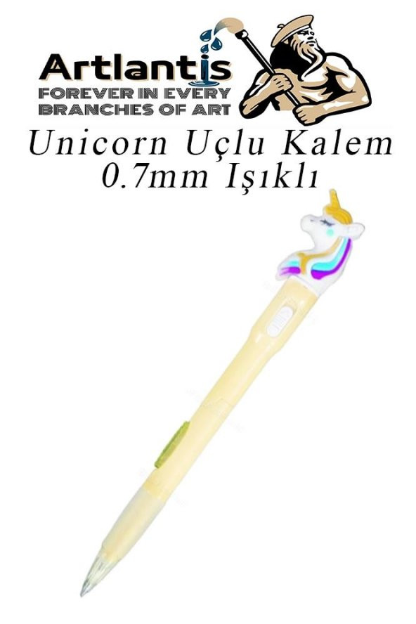 Işıklı Unicorn Uçlu Kalem Seti Sarı 0.7 mm 1 Paket Unicorn Başlıklı Versatil Kalem Süslü Silikonlu Hediyelik Kalem ürün görseli 1