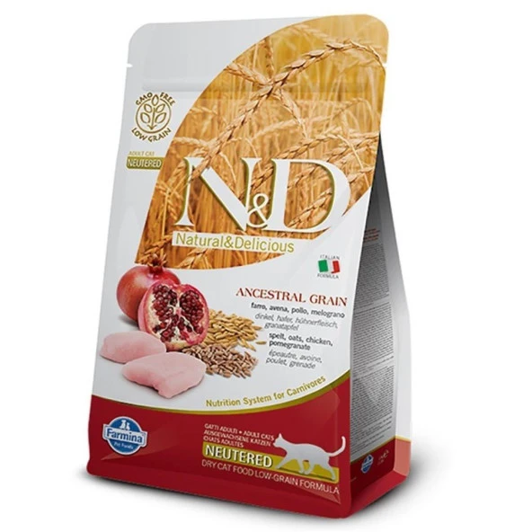 N&D Düşük Tahıllı Tavuk ve Narlı Kısırlaştırılmış Kedi Maması 1,5 Kg ürün görseli 1
