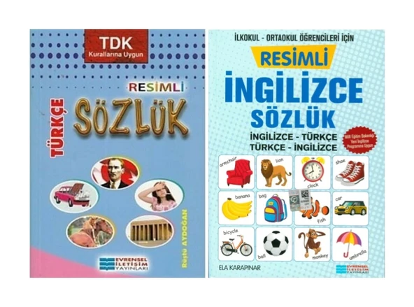 Evrensel İletişim İlkokul Resimli Türkçe + İngilizce Sözlük Seti 2 Kitap ürün görseli 1