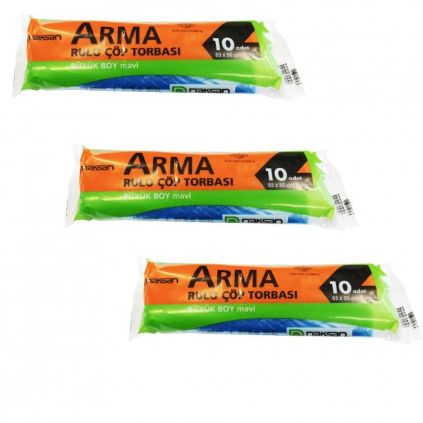 Arma Standart Büyük Boy 50 Litre Çöp Torbası Poşeti / 65 x 80 Cm - Mavi - 10 Adetlik 3 Rulo ürün görseli 1